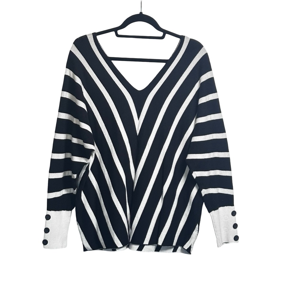 Viscose Striped‎ Off Shoulder Sweater Women's Plus Size 2X Luxe Black White